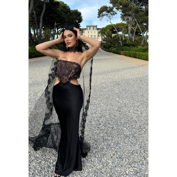 Retrofete Lucie Lace Cutout Gown Black Size XL - Picture 3 of 9